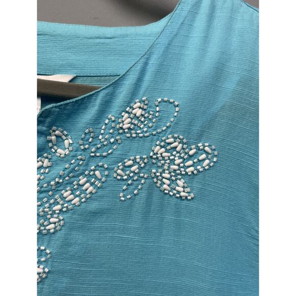 Coral‎ Bay Swimsuit Cover Up Dress Womens Small Blue White Beaded Beach - Picture 6 of 6